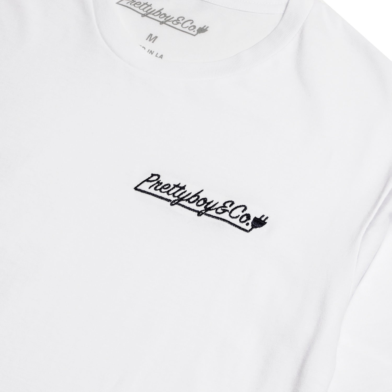 White/Navy Embroidered Script T-Shirt