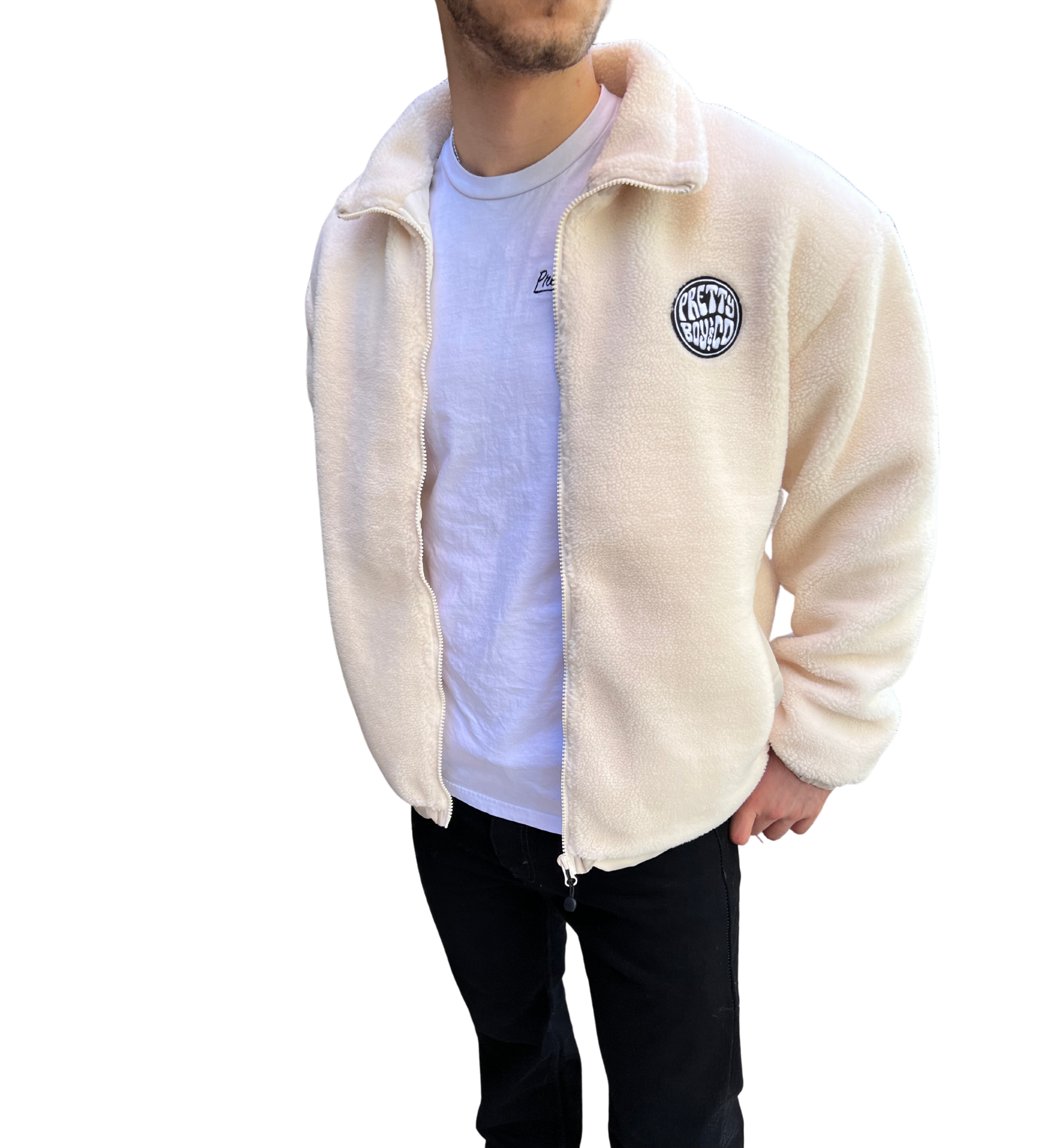 Beige Cream Sherpa Zip Up Jacket