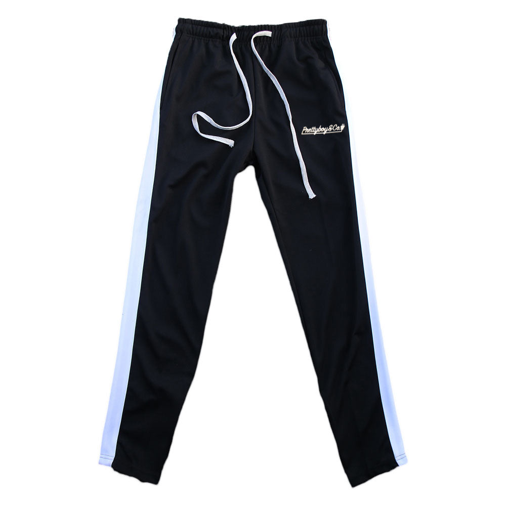 Black/White Embroidered Track Pants