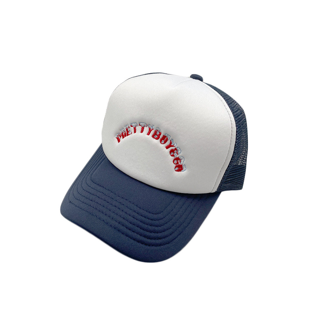 White/Navy Embroidered Ice Trucker Hat